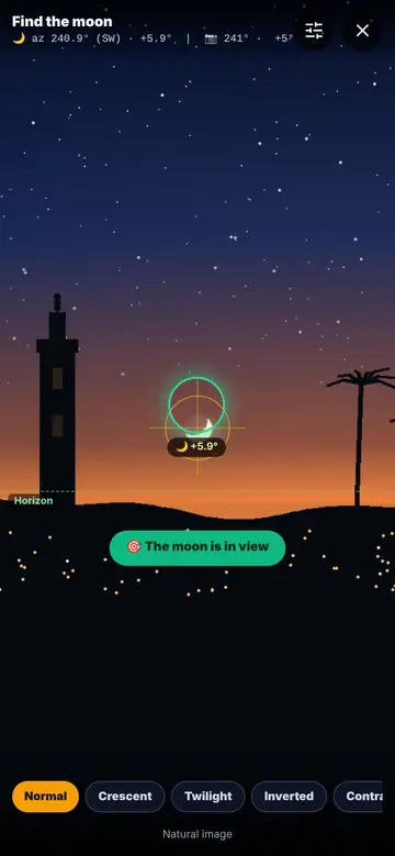 Find the moon, down to the thin crescent of the hilal