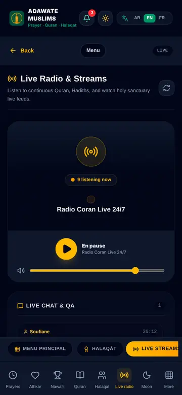 Quran radio and live Islamic lessons